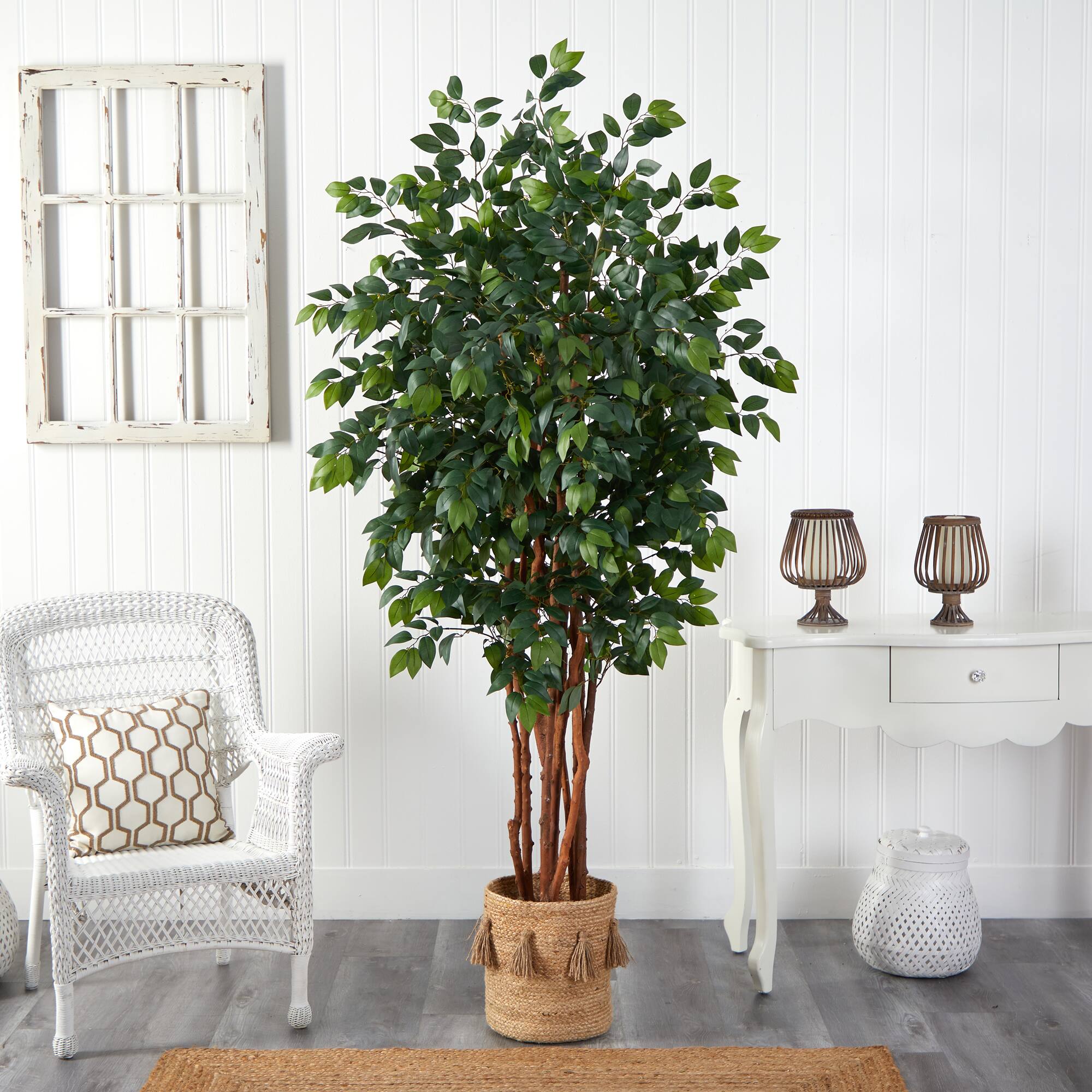 7ft. Sakaki Artificial Tree in Handmade Natural Jute Planter with Tassels